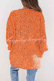 Aminga Colorful Spotted Pocket Crochet Long Sleeved Cardigan