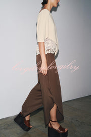 Fashion Slim-fit One-shoulder Stretch Bodysuit and Casual Side-slit Pants Set