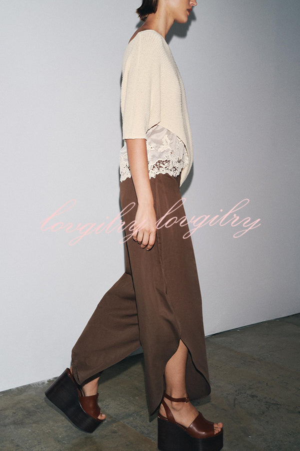 Fashion Slim-fit One-shoulder Stretch Bodysuit and Casual Side-slit Pants Set