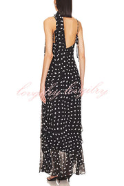 Kaylee Chiffon Polka Dot Ruffled Tiered Hem Scarf Maxi Dress