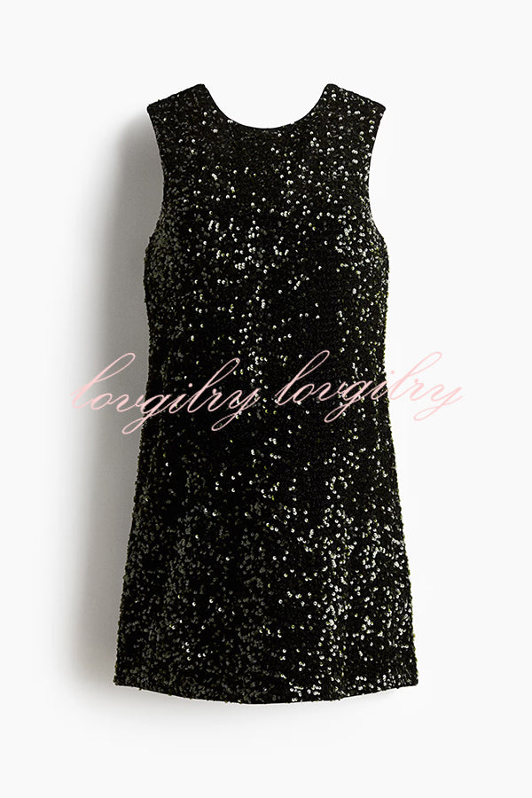 Glam Season Velvet Sequin Back Oversized Bow Design Sleeveless Loose Mini Dress