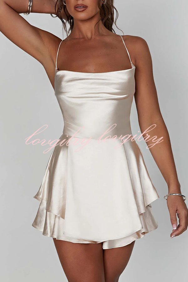 Ruffled Elegant Satin Strappy Satin Backless Lace Up Mini Dress