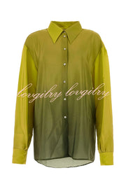 Moonlit Waltz Gradient Print Button Up Long Sleeve Loose Blouse