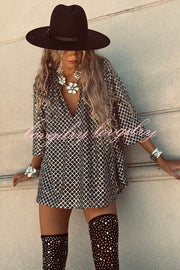 All about Glam Collar Sequin V-neck Half Sleeve Loose Top