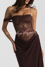 Sexy See-Through Lace Suspender Slim Slit Maxi Dress