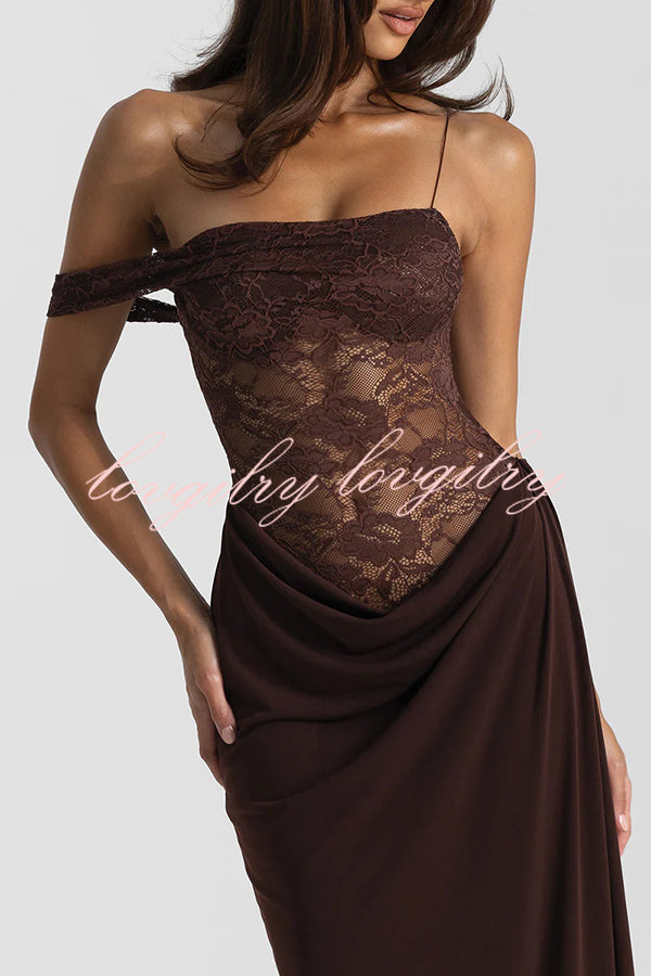 Sexy See-Through Lace Suspender Slim Slit Maxi Dress