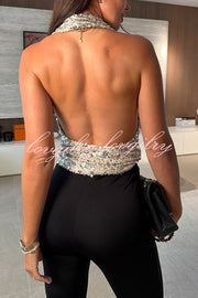 Dazzling Night Sequin Halter Cowl Neck Backless Tank