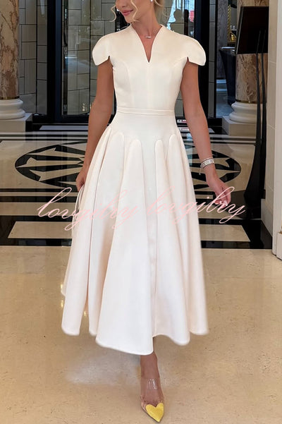 Solid Color V-neck Waist Elegant Full Hem Maxi Dress
