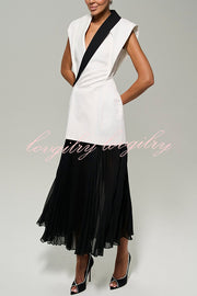 Modern Day Contrast Color Wide Sleeve Waisted Lapel Suit Vest