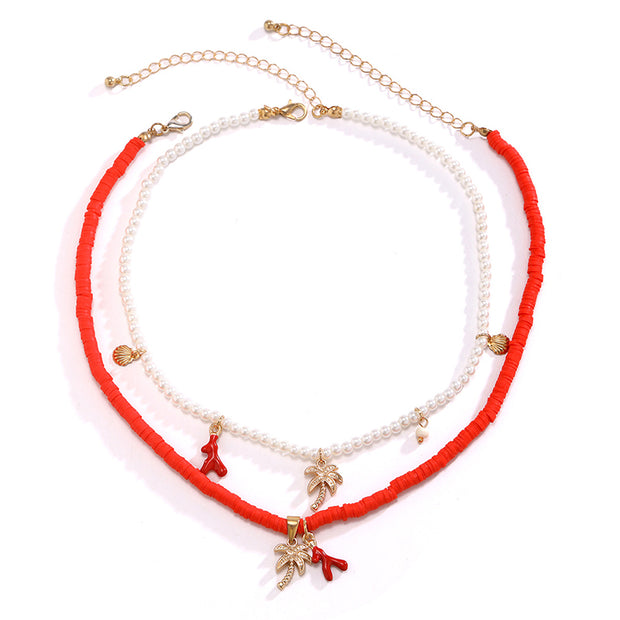 Bohemian Imitation Pearl Shell Multi-layered Necklace