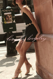 Timeless Exquisite Tweed Fabric Metal Coin Chain Detail Slip Mini Dress