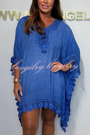 Solid Color Casual Lace Loose Cover Up Mini Dress