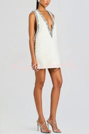 Cocktail Charm Sequin Colorblock Trim V-neck Sleeveless A-line Mini Dress