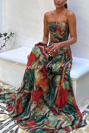 Vacay Vibes Colorful Lava Print Off Shoulder Smocked Scarf Maxi Dress