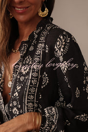 Unique Print Long-Sleeved Button-Up Elegant Shirt