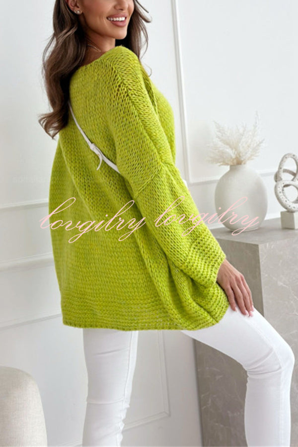 Solid Color Loose V-neck Casual Knitted Sweater
