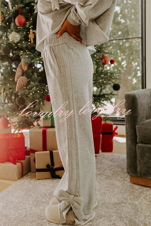 Dear Daydream Loose Bow Tie Long-Sleeved Sweatshirt and Elastic Waist Pocket Pants Set