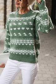Christmas Geometric Round Neck Long Sleeve Loose Knitted Sweater