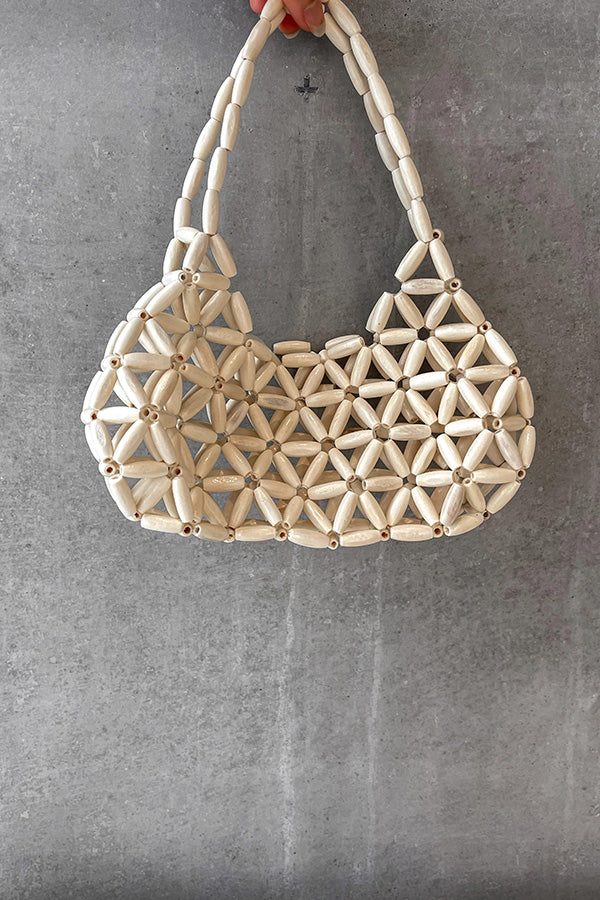 Wood Beaded Cutout Tote Bag