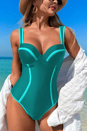 Fashionable Contrast Patchwork Stretch One-piece Swimsuit