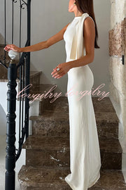 Buttery Soft Knot Boat Neck Stretch Maxi Dress