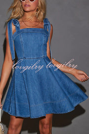 Stylish Lace-up Backless Stretch-fitting Denim Mini Dress