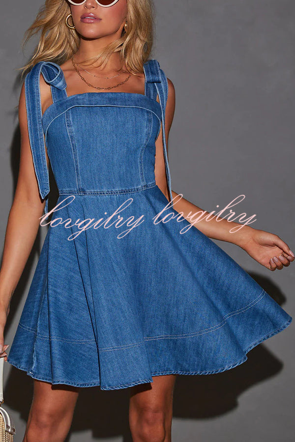 Stylish Lace-up Backless Stretch-fitting Denim Mini Dress