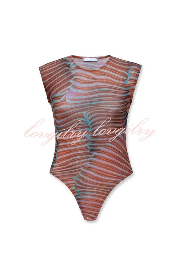 Bella Stretch Mesh Unique Print Bodysuit and High Rise Elastic Waist Maxi Skirt Set