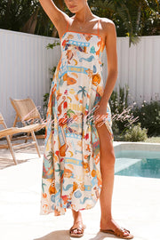 Marine Life Print Sleeveless Sling Holiday Maxi Dress