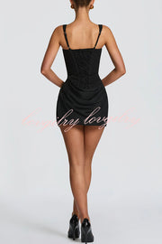 Cornelia Square Neck Back Lace-up Satin Drape Hem Mini Dress