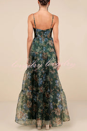 Exclusive Glamour Organza Floral Print Tiered Slip Maxi Dress