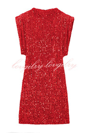 Fashionable Sequined Round Neck Sleeveless Slim-fit Mini Dress
