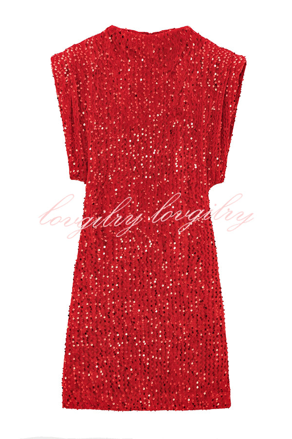 Fashionable Sequined Round Neck Sleeveless Slim-fit Mini Dress