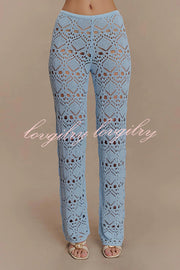 Trena Crochet Knit Hollow Mid Rise Stretch Wide Leg Pants