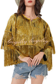 Start The Party Gold Foil Tassels Long Sleeve Jacket