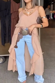 Solid Color V-neck Ruffled Irregular Loose Top