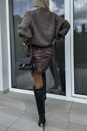 Solid Color Round Neck Ruffled Long Sleeve Knitted Sweater