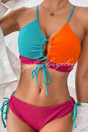 Fashion Contrast Color Sexy Cross Strap Stretch Two Piece Bikini Swimsuit