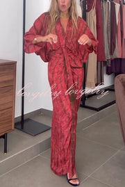 Unique Printed V-neck High-waisted Loose-fitting Holiday Maxi Dress