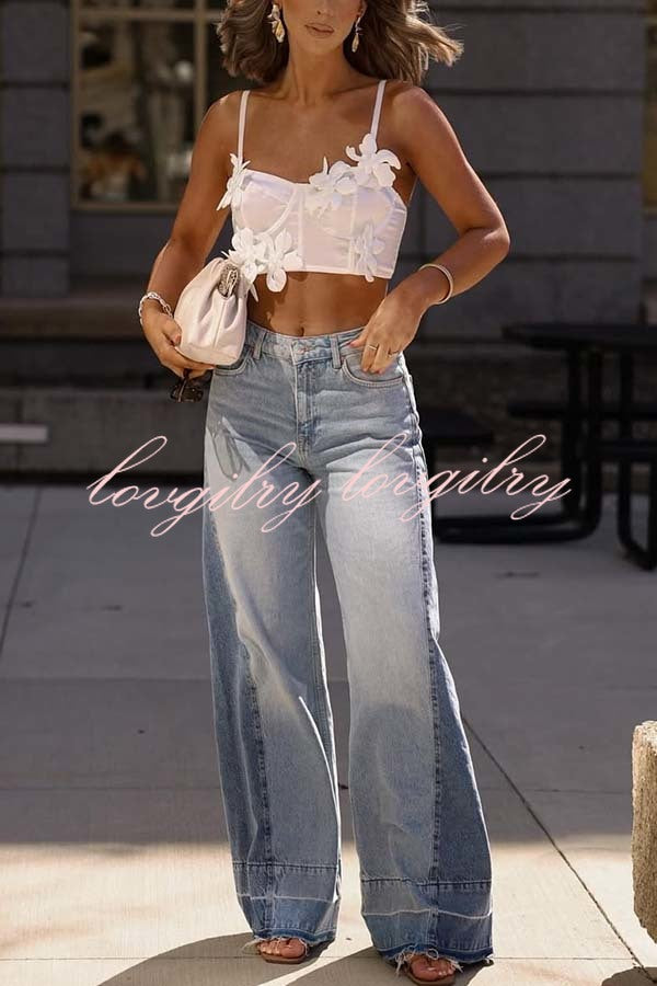 Ellison Denim Side Colorblock High Rise Pocket Wide Leg Jeans