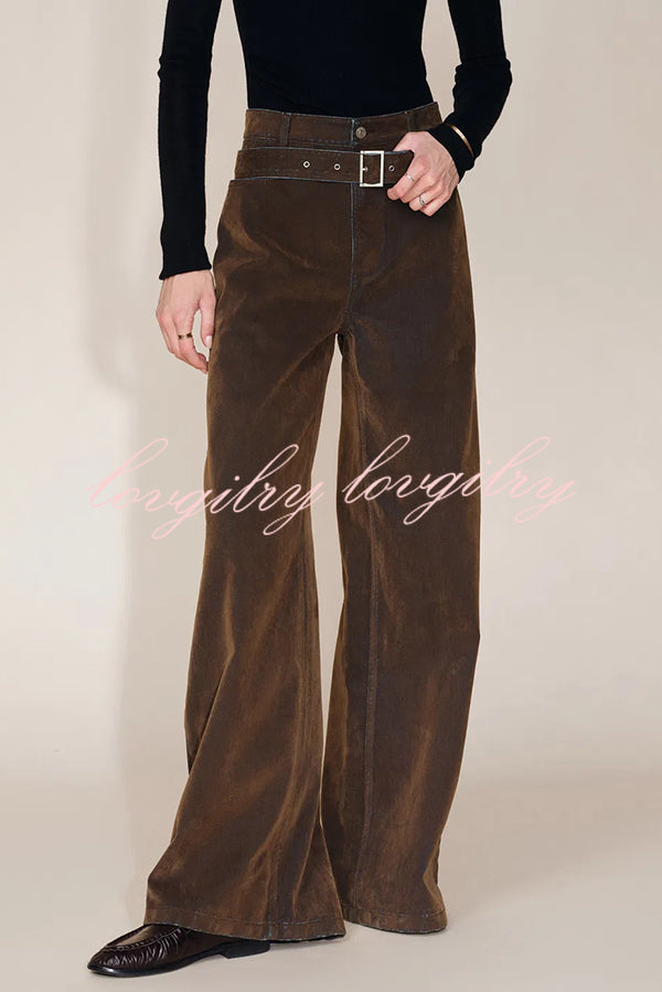 Taylor Denim Mid Rise Detachable Belt Flocked Pocket Wide Leg Jeans
