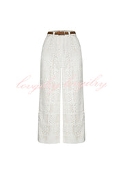 Joyful Bond Crochet Lace Mid Rise Pocketed Wide-leg Pants