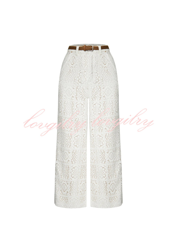 Joyful Bond Crochet Lace Mid Rise Pocketed Wide-leg Pants