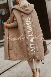 Fashionable Hooded Loose Long Letter Knitted Jacket