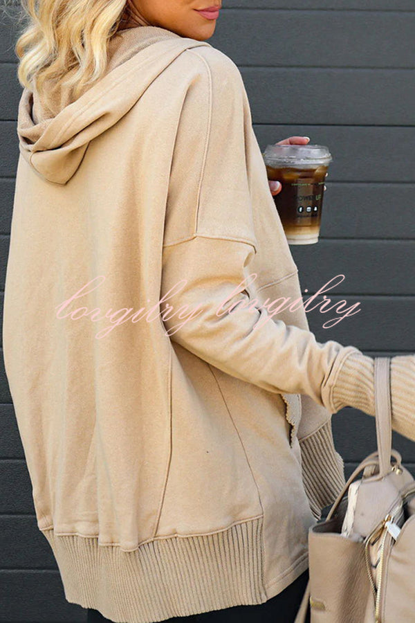 Coffee Perks Cotton Pocketed Henley Hoodie