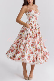 Fairy Tale Gorgeous Italian Rose Print Tulle Slip Midi Dress