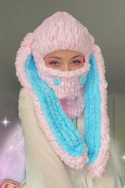 Big Rabbit Ears Knitted Warm Mask Hood