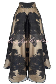 Chic Celebration Tulle Floral Pattern Jacquard High Rise Flared Maxi Skirt