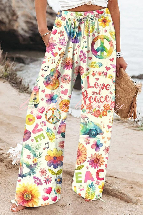 Colorful Print Elastic Waist Drawstring Pocket Pants