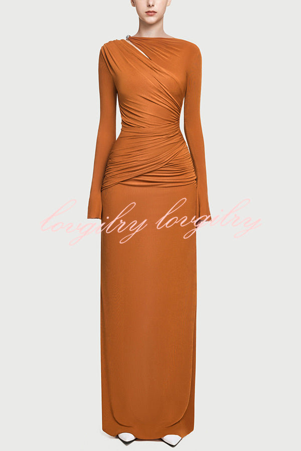 Stylish Long-sleeved Slim-fit Pleated Elegant Maxi Dress